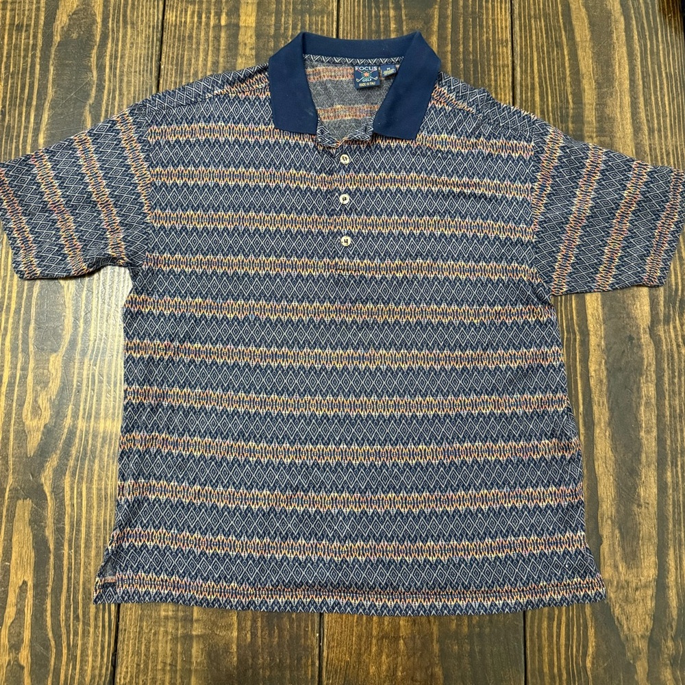 Men's Patterned Polo Shirt - Blue and Pink